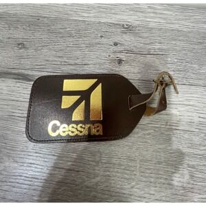 Vintage Cessna‎ Aircraft Leather Luggage Tag Brown Gold Aviation Pilot Accessory